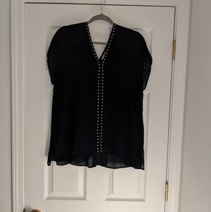 Michael Kors Navy Blue embellished sheer blouse